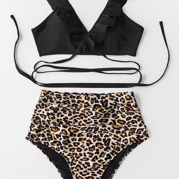 Black & Leopard Falbala Bikini Set - Picture 3 of 6